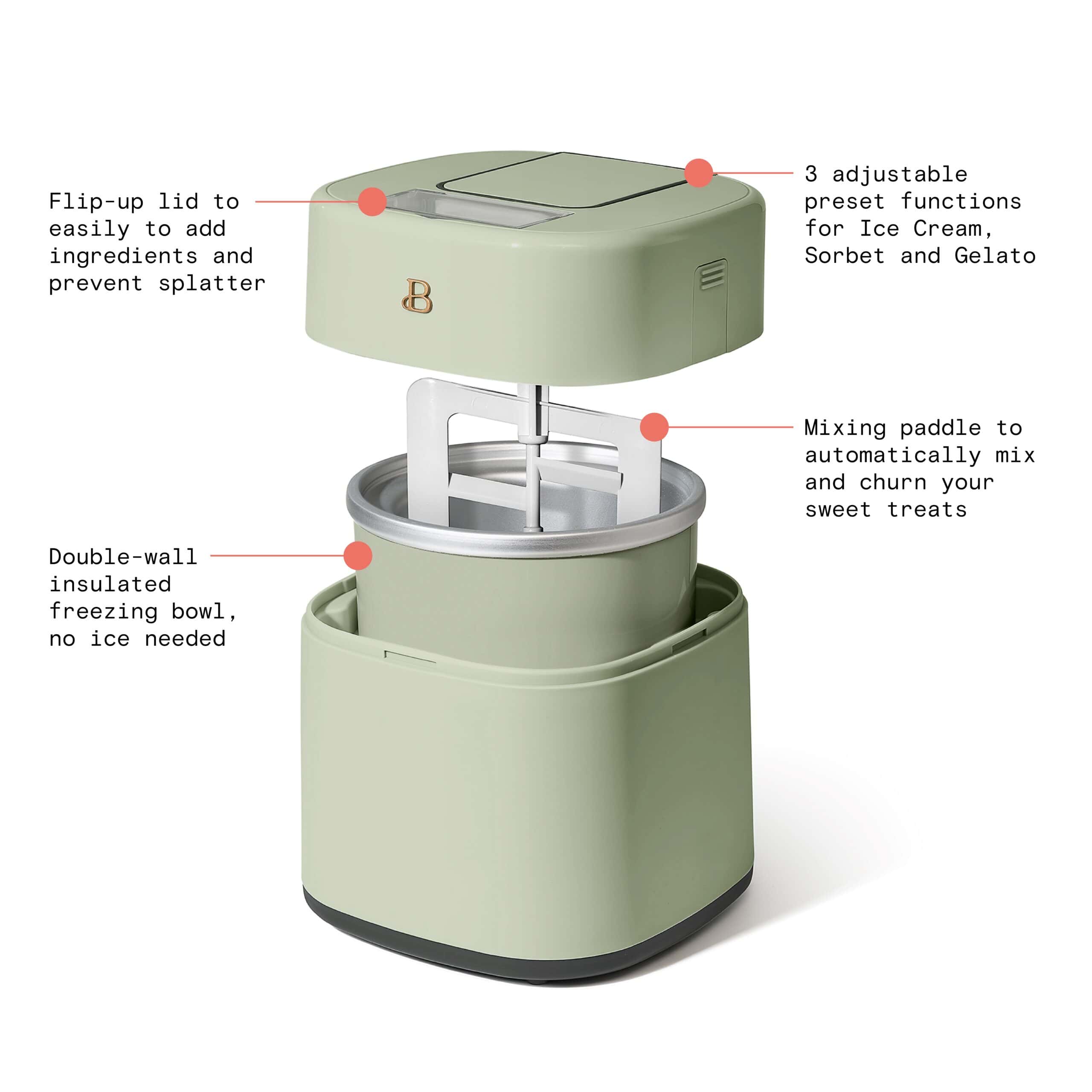 Beautiful 1.5 Qt Ice Cream Maker with Touch Activated Display, Sage Green by Drew Barrymore