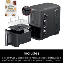 Ninja DoubleStack 2-Basket Air Fryer, DoubleStack Technology Cooks 4 Foods at Once, Space Saving Design, 8 QT, Black, SL201