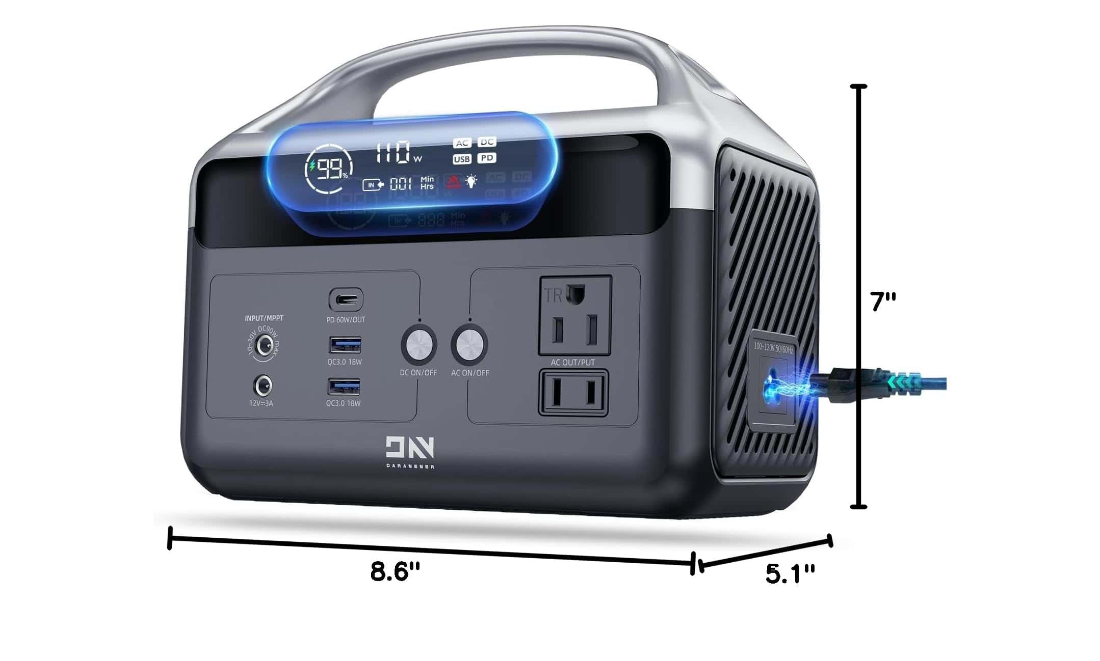 DaranEner Portable Power Station 56000mAh, 179.2Wh LiFePO4 Battery Backup w/ 2 300W (Peak 600W) AC Outlets