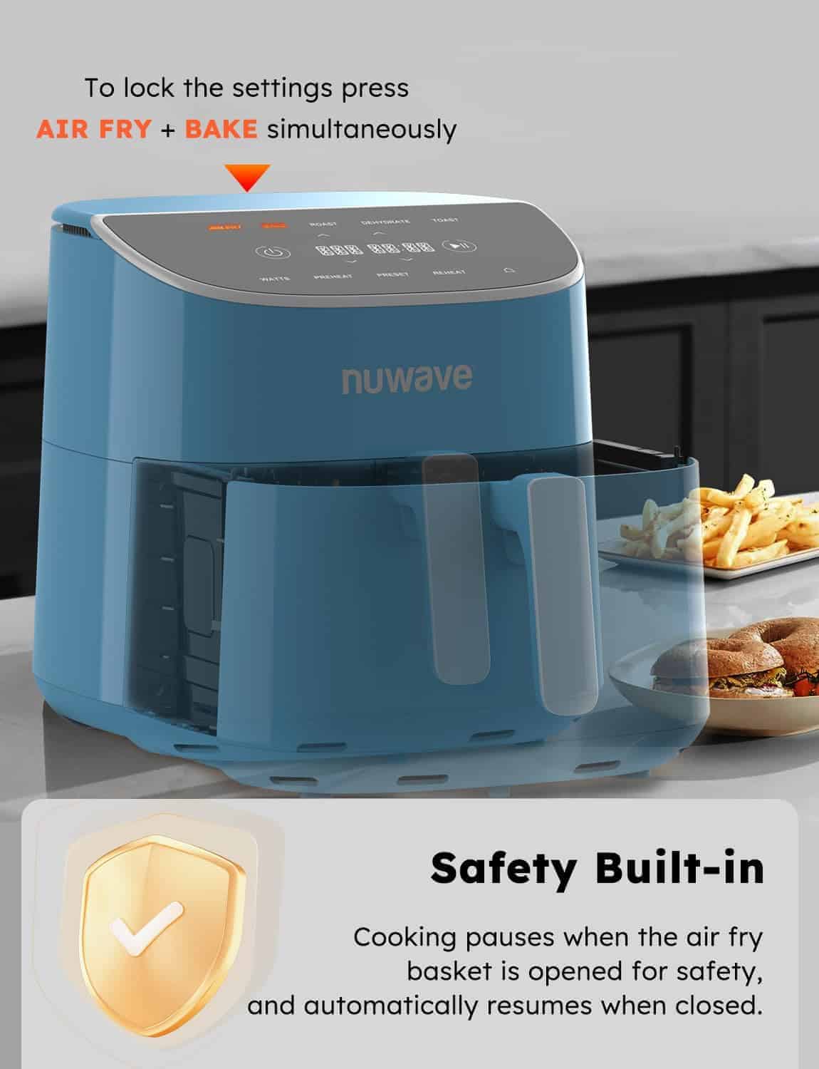 Nuwave Brio Plus 8 Qt Air Fryer, PFAS Free, New & Improved, Digital Touch Screen, Cozy Blue