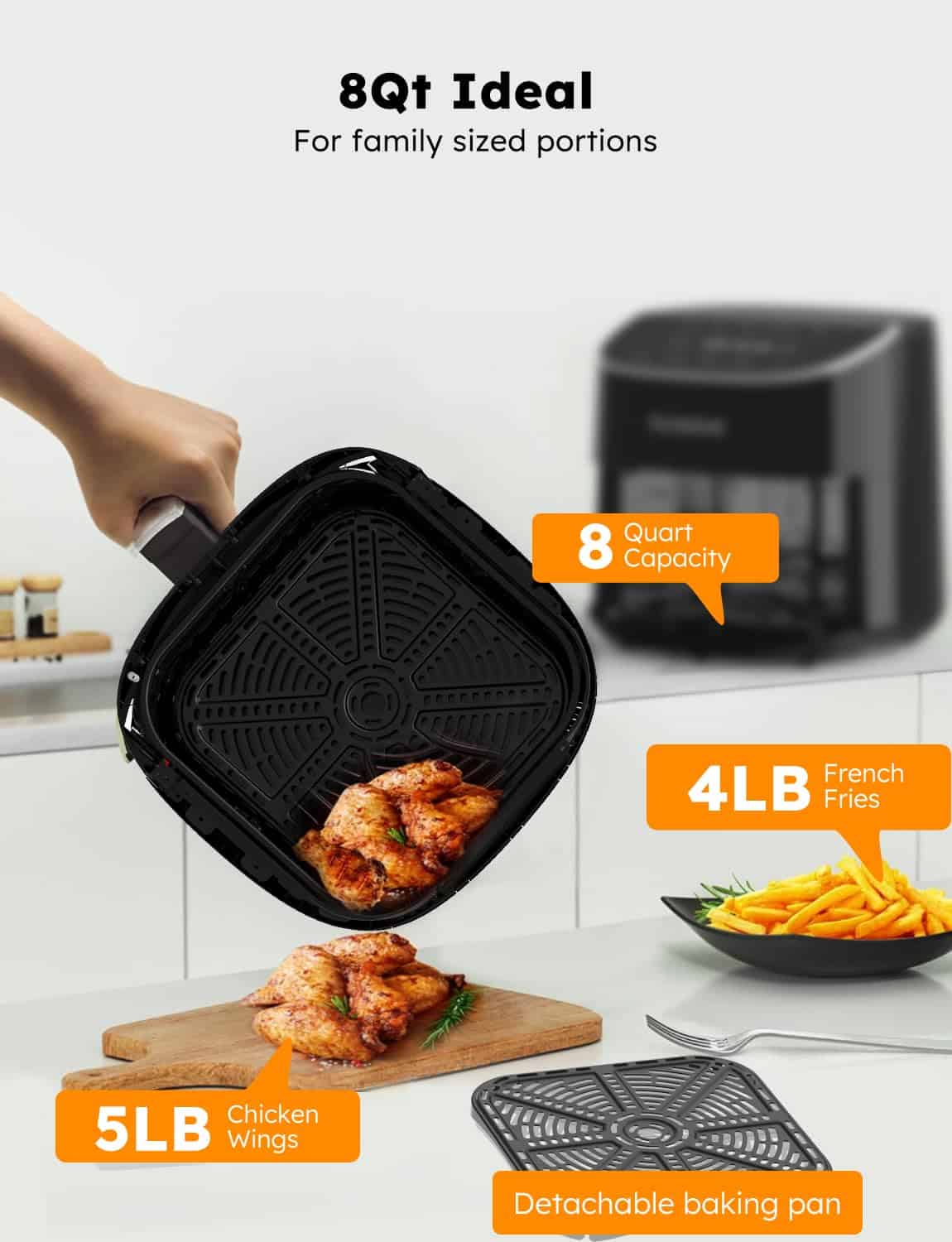 Nuwave Brio Plus 8 Qt Air Fryer, PFAS Free, New & Improved, Digital Touch Screen, Cool White Display, Black