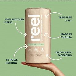 Reel Premium Recycled Paper Towels- 12 Rolls, 2-Ply Made From Tree-Free, Hypoallergenic and Zero Plastic Packaging
