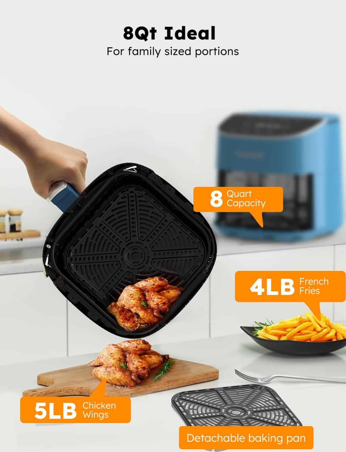 Nuwave Brio Plus 8 Qt Air Fryer, PFAS Free, New & Improved, Digital Touch Screen, Cozy Blue