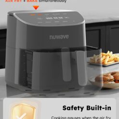 Nuwave Brio Plus 8 Qt Air Fryer, PFAS Free, New & Improved, Digital Touch Screen, Cool Gray