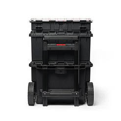 Keter Stack-n-Roll Modular Tools Organizer for Garage Storage and DIY, 3 Piece Resin Rolling Tool Box System for Small Parts, Black