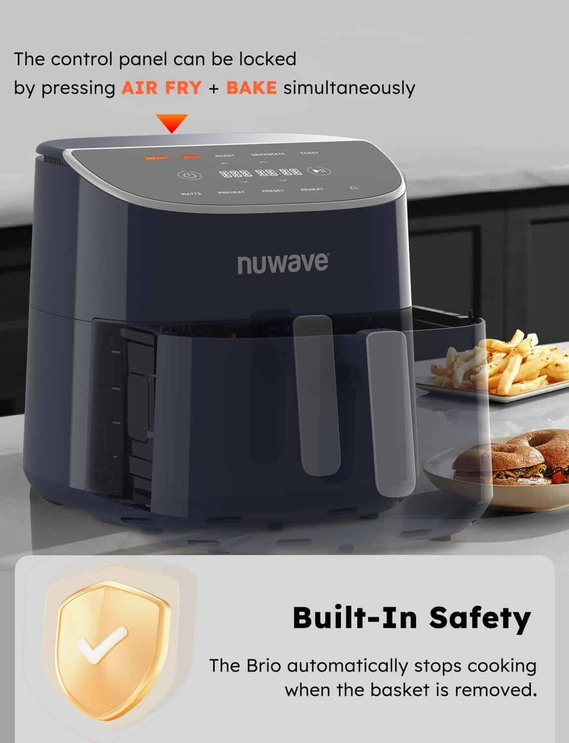Nuwave Brio Plus 8 Qt Air Fryer, PFAS Free, New & Improved, Digital Touch Screen, Deep Blue