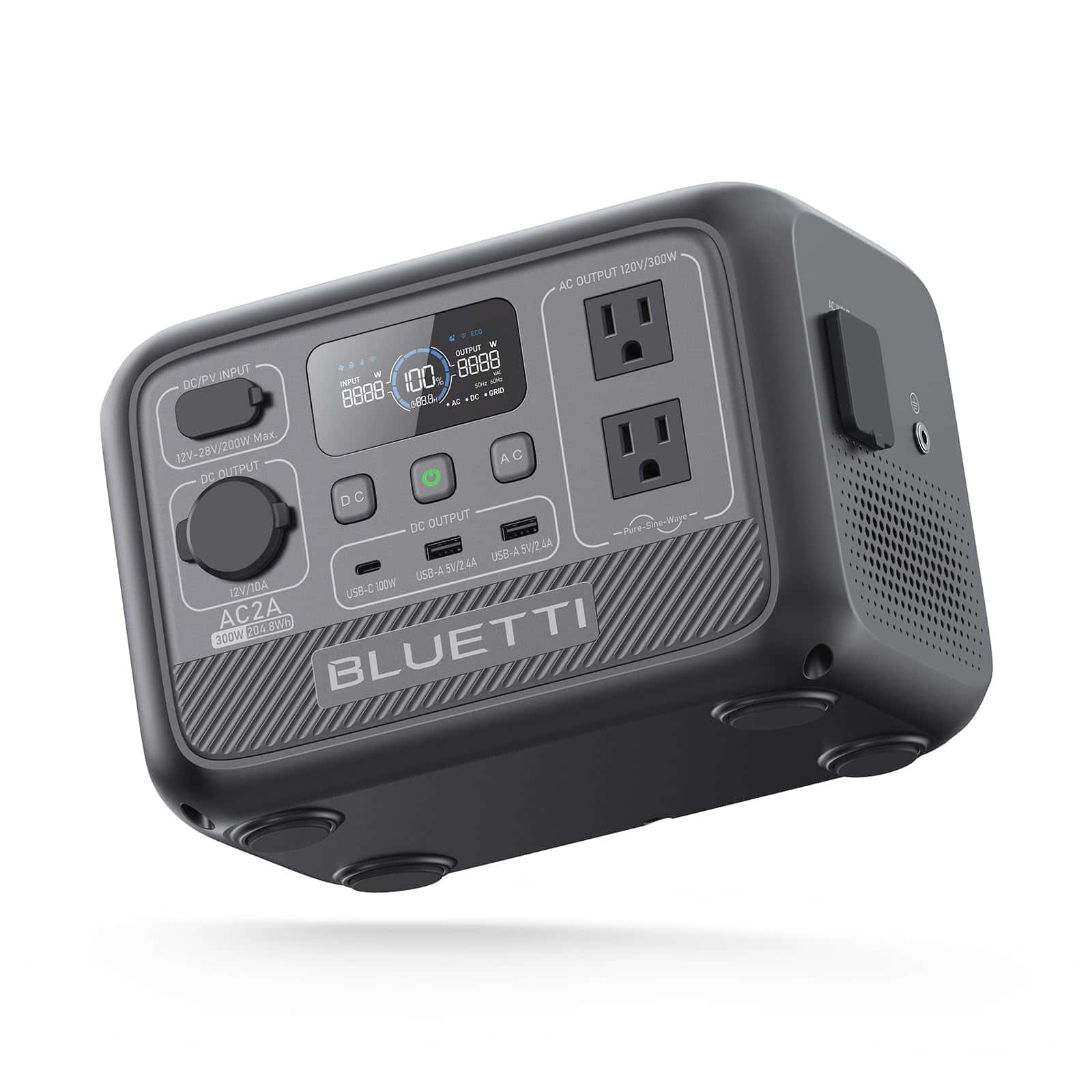 BLUETTI Portable Power Station AC2A, 204Wh LiFePO4 Battery Backup w/ 2 300W (600W Power Lifting) AC Outlets