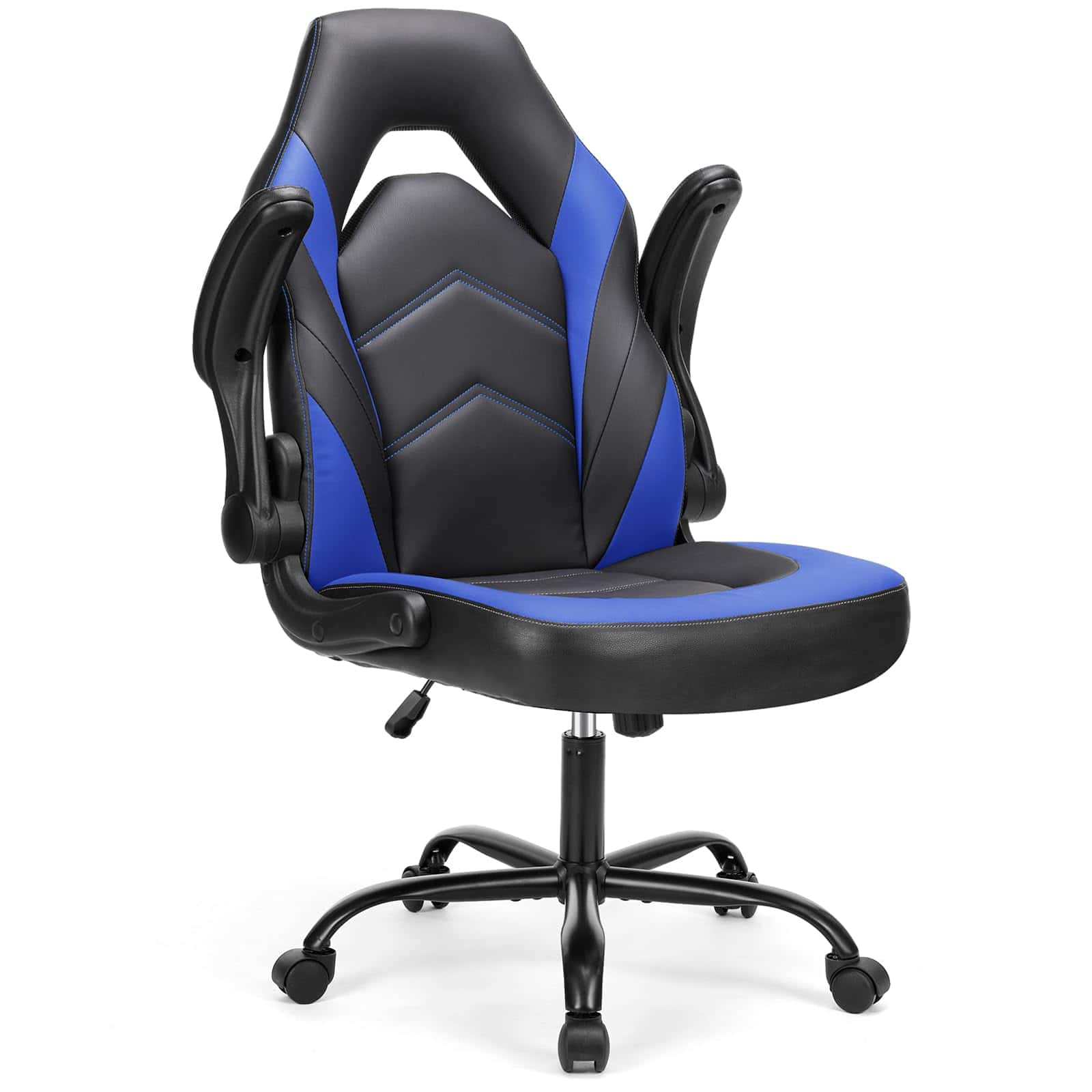 Sweetcrispy Computer Gaming Desk Chair, Ergonomic Office Executive Adjustable Swivel Task PU Leather Racing Chair, Black Blue