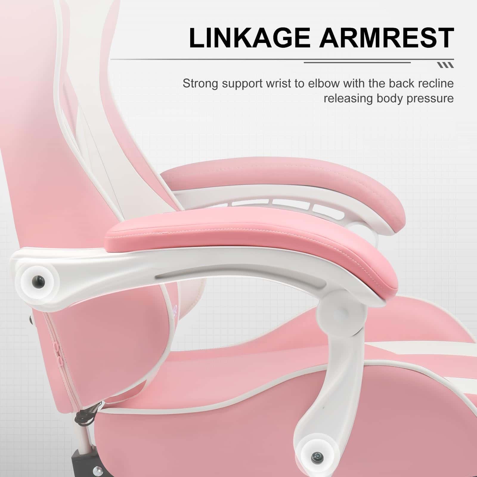 GTPLAYER Gaming Chair, Computer Chair with Footrest and Lumbar Support, Height Adjustable Game Chair with 360°, Pink