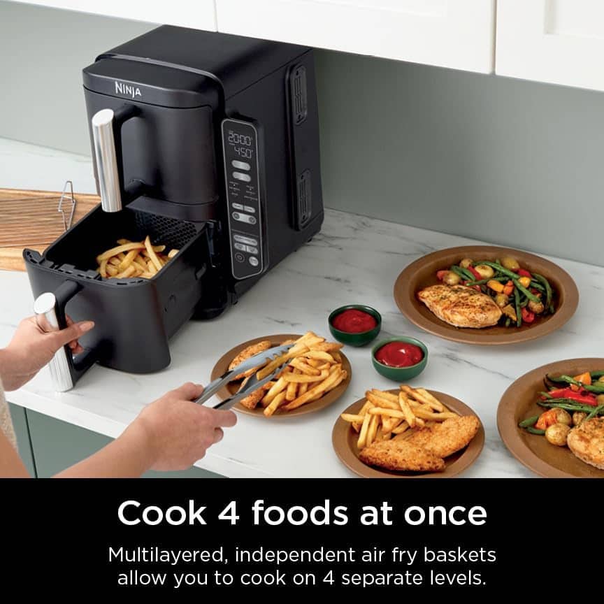 Ninja DoubleStack 2-Basket Air Fryer, DoubleStack Technology Cooks 4 Foods at Once, Space Saving Design, 8 QT, Black, SL201