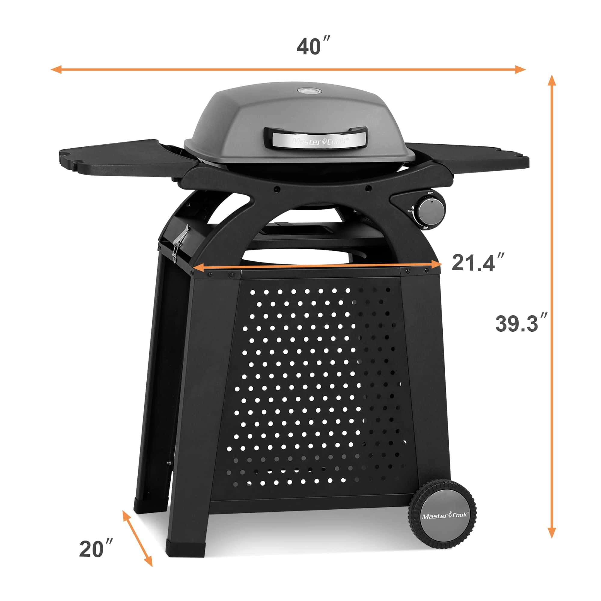 MASTER COOK Gas Grill, BBQ Propane Gas Grill with Side Tables Grill Cart, Portable Tabletop Gas Grill