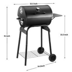 DNKMOR Charcoal Grills Outdoor BBQ Grill, Barrel Charcoal Grill with Side Table, with Nearly 500 Sq.In. Cooking Grid Area, Black