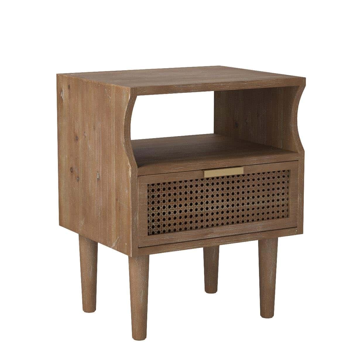 COZAYH Rustic Farmhouse Woven Fronts Nightstand, Spacious Storage End Table