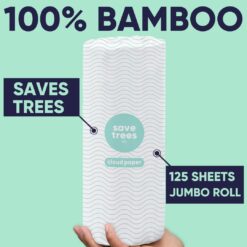 Cloud Paper Save Trees Co.Bamboo Paper Towels 12pk - 1800 Sheets Unbleached Paper Towels Rolls Ultra Absorbent