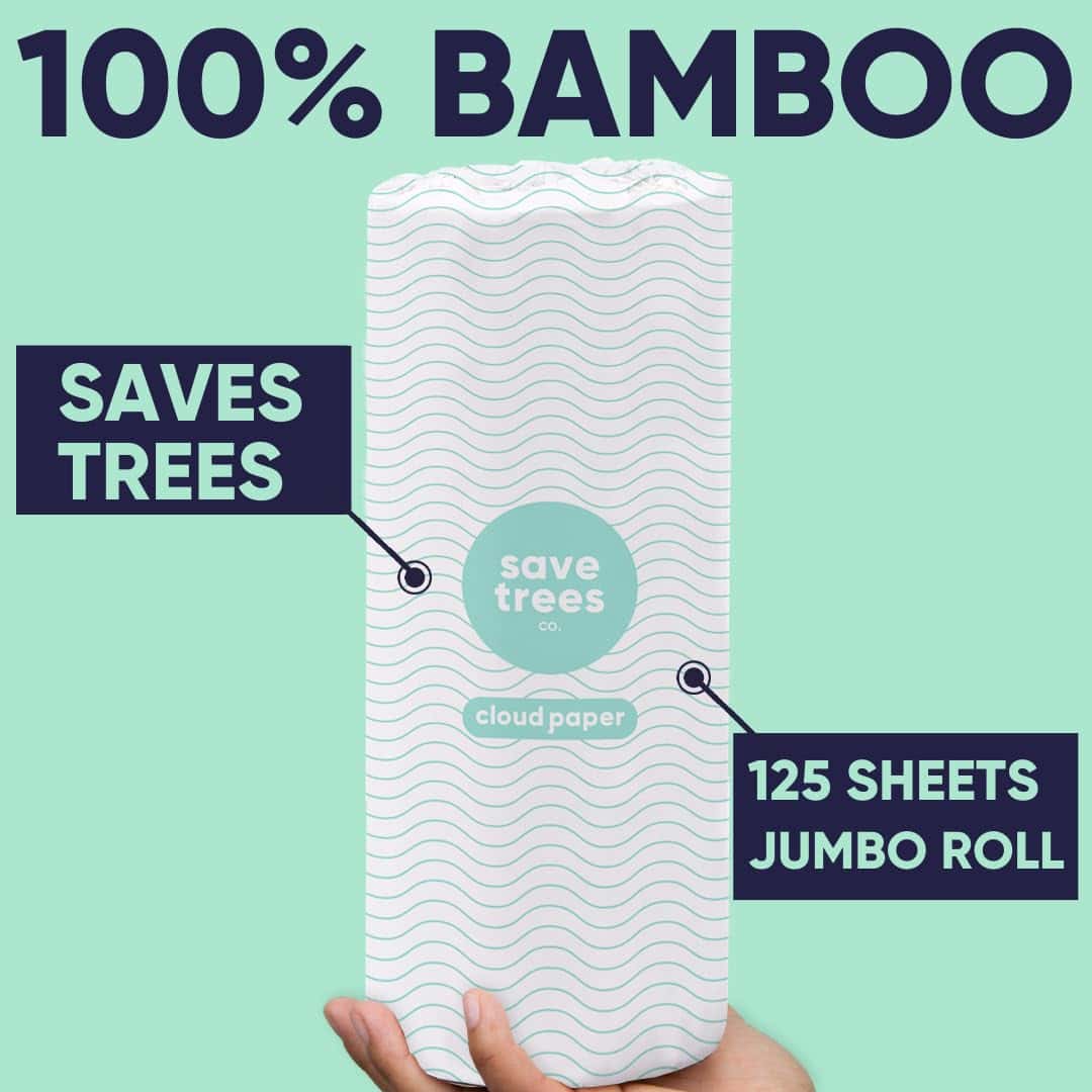 Cloud Paper Save Trees Co.Bamboo Paper Towels 12pk - 1800 Sheets Unbleached Paper Towels Rolls Ultra Absorbent