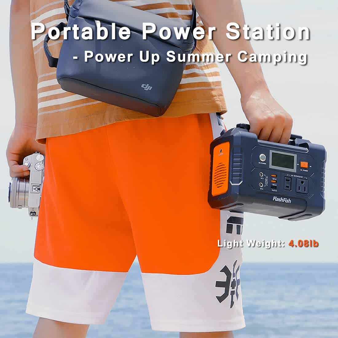 FF FLASHFISH 200W Portable Power Station, FlashFish 40800mAh Solar Generator With 110V AC Outlet/2 DC Ports/3 USB Ports