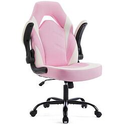 Sweetcrispy Computer Gaming Desk Chair - Pink Ergonomic Office Executive Adjustable Swivel Task PU Leather Racing Chair, White Pink