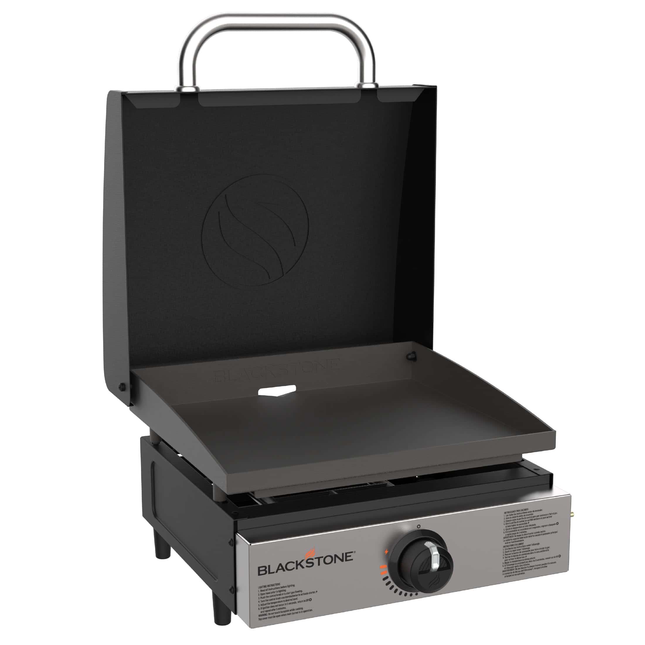 Blackstone 1814 Stainless Steel Propane Gas Portable, Flat Top Griddle Frill Station – Heavy Duty & 12, 000 BTUs, 17 Inch, Black