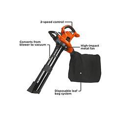 BLACK+DECKER BV6000 Leaf Blower & Leaf Vacuum, 3-in-1, 12-Amp, 250-MPH, 400-CFM