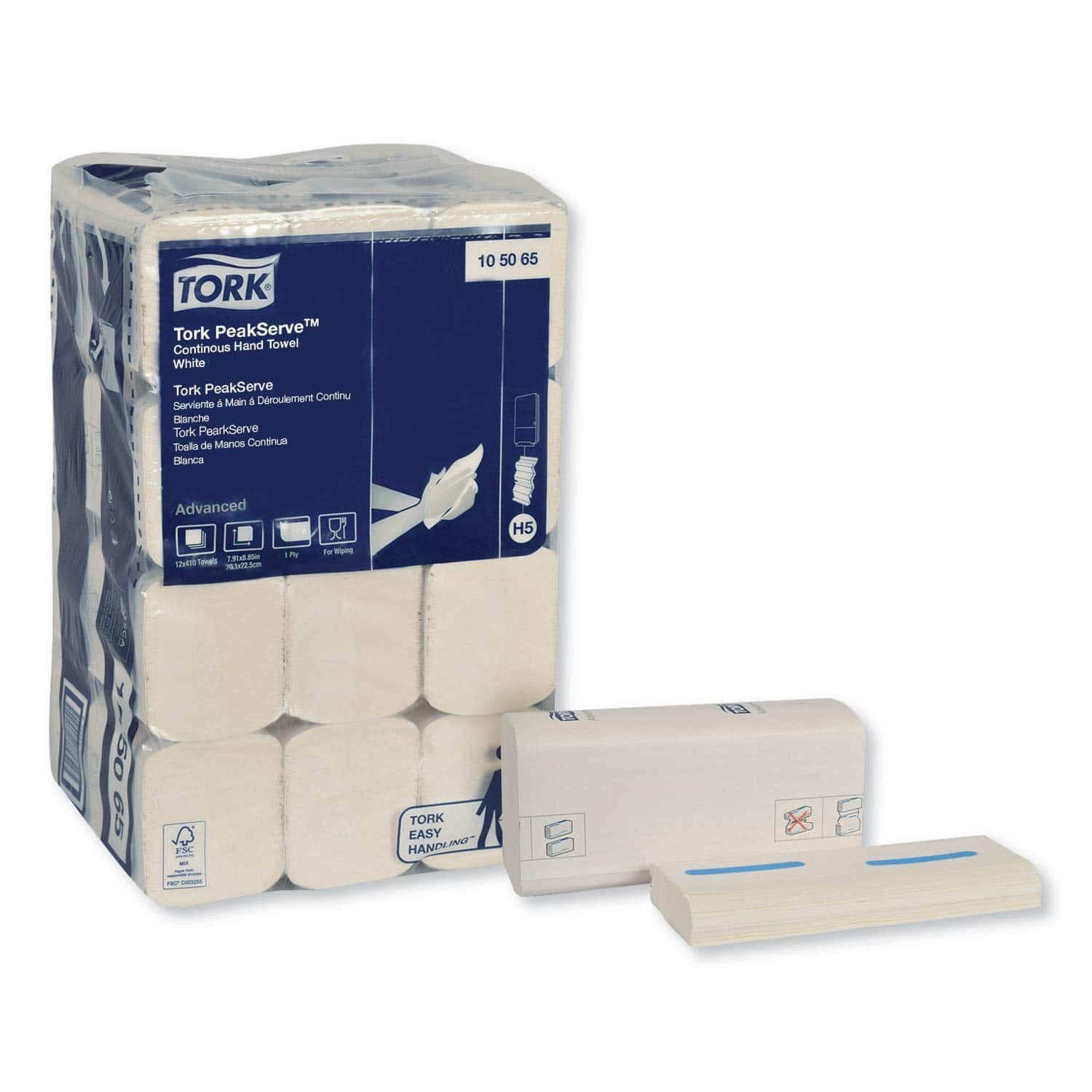 Tork 105065 PeakServe Continuous Hand Towel, 7.91 x 8.85, White, 410 Wipes/Pack, 12 Packs/Carton