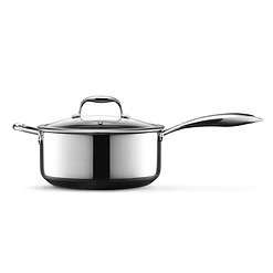 HexClad Hybrid Nonstick 5-Quart Saucepan with Tempered Glass Lid, Stay-Cool Handle
