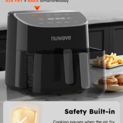 Nuwave Brio Plus 8 Qt Air Fryer, PFAS Free, New & Improved, Digital Touch Screen, Cool White Display, Black