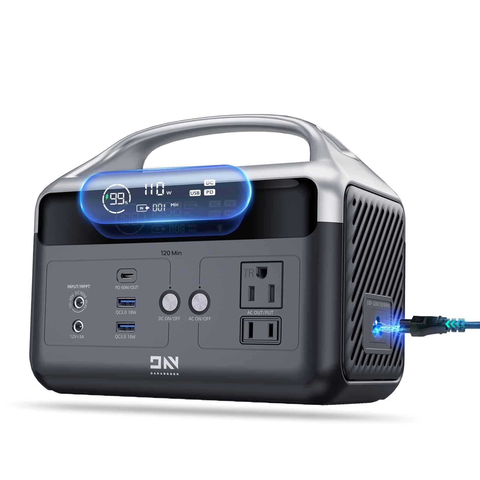DaranEner Portable Power Station 56000mAh, 179.2Wh LiFePO4 Battery Backup w/ 2 300W (Peak 600W) AC Outlets