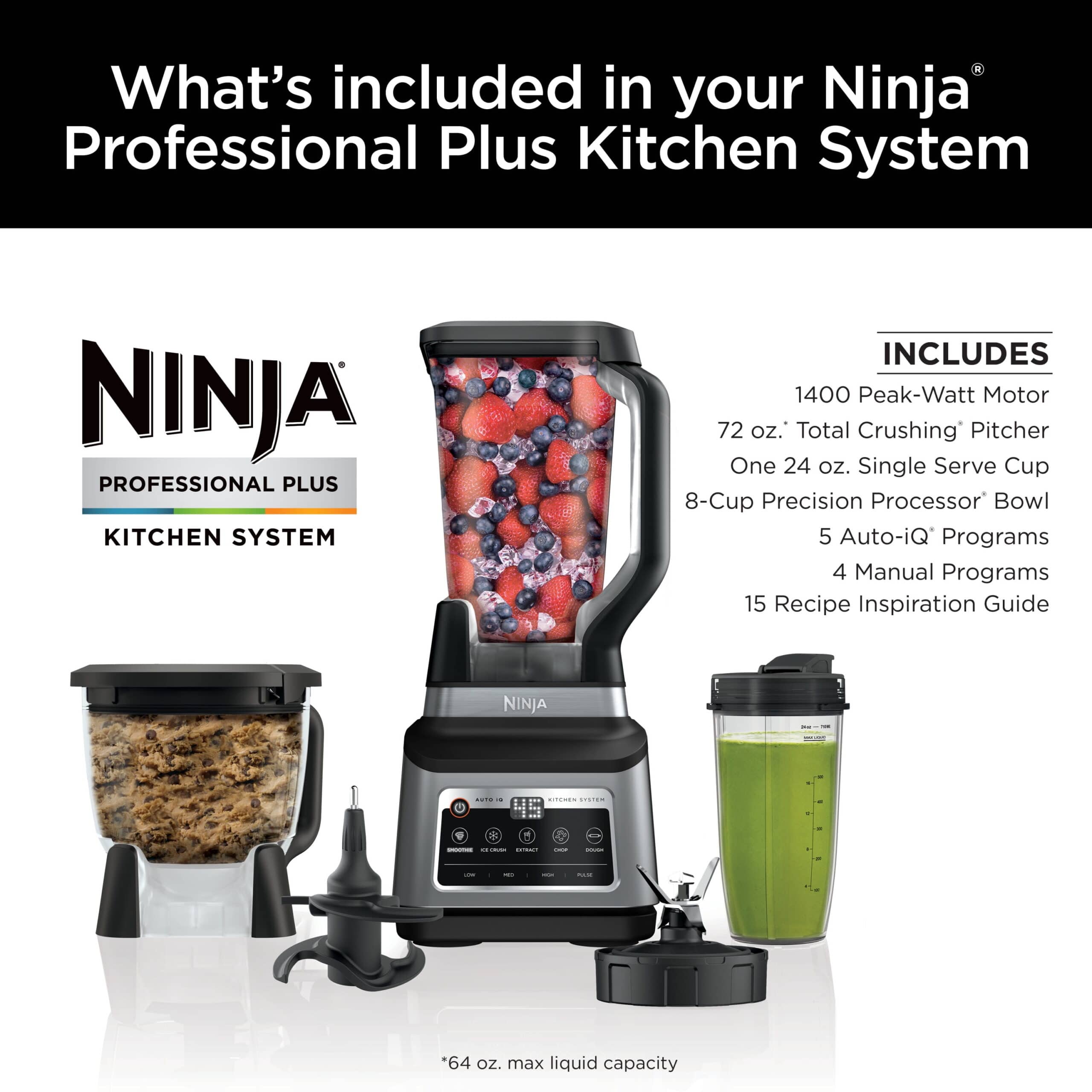 Ninja BN800 Professional Plus Kitchen System with Auto-iQ and 72 oz.* Total Crushing Blender Pitcher