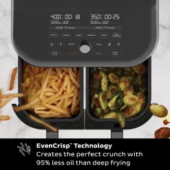 Instant Pot Vortex Plus XL 8-Quart Air Fryer, Stainless Steel - Dual Baskets, Clear Cooking Windows