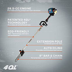 SENIX 4QL 8-in 26-cc 4-cycle Pole Saw (Battery Not Included)