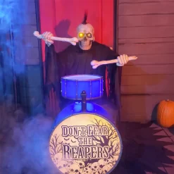 Haunted Living 4-ft Bluetooth Reaper Band LED Drummer Animatronic