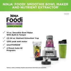 Ninja - Foodi Smoothie Bowl Maker and Nutrient Extractor 1200WP smartTORQUE 4 Auto-iQ Presets - Silver