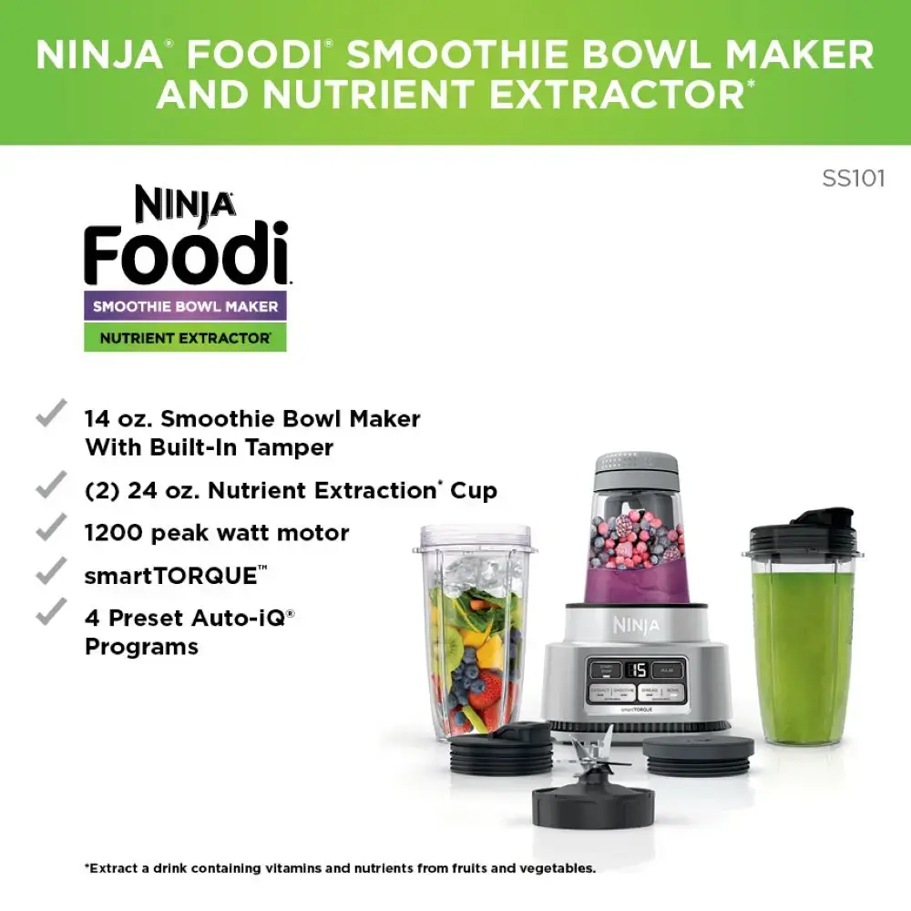 Ninja - Foodi Smoothie Bowl Maker and Nutrient Extractor 1200WP smartTORQUE 4 Auto-iQ Presets - Silver