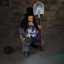 Haunted Hill Farm 4-ft Freestanding Motion Activated Talking Lighted Grave Digger Animatronic