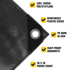Core Tarps 20-ft x 20-ft Black Waterproof Commercial Polyethylene 20-mil Tarp