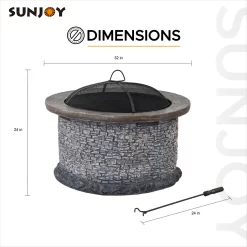 Sunjoy 31.89-in W Gray Clay Wood-Burning Fire Pit