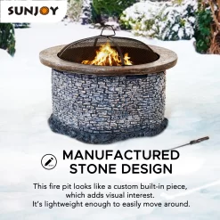 Sunjoy 31.89-in W Gray Clay Wood-Burning Fire Pit