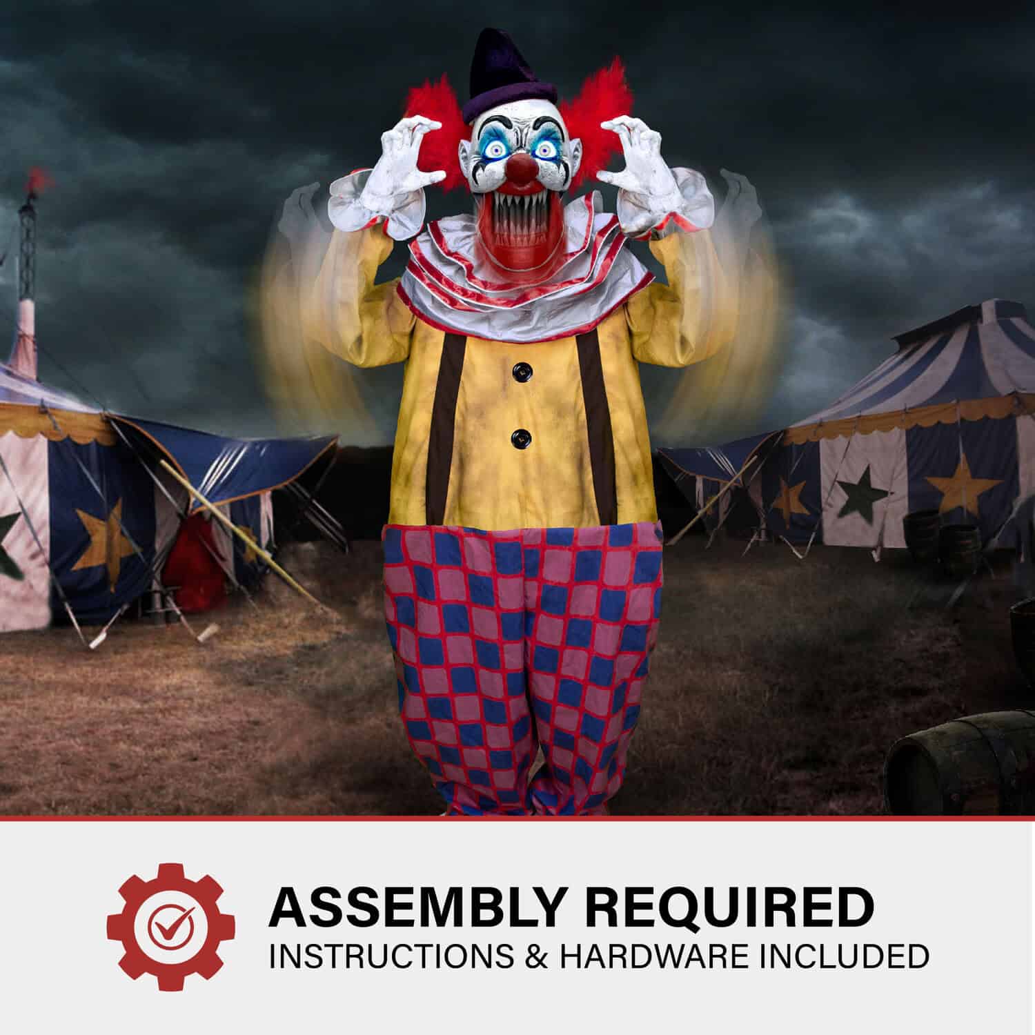 Haunted Hill Farm 6.5-ft Freestanding Motion Activated Talking Lighted Clown Animatronic