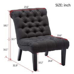 Andeworld Accent Chair for Bedroom Living Room Chairs Tufted Upholstered Lounge Chair with Wood Legs Linen Fabric, Black