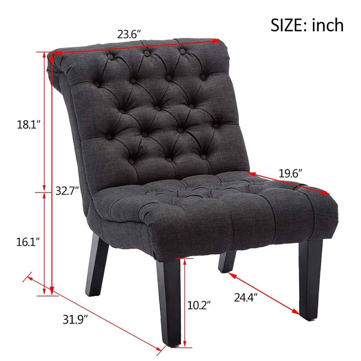 Andeworld Accent Chair for Bedroom Living Room Chairs Tufted Upholstered Lounge Chair with Wood Legs Linen Fabric, Black