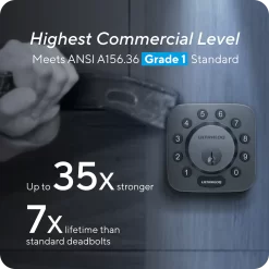 Ultraloq Modern Black Single Cylinder Deadbolt with WiFi Bridge Adapter - Grade 1 Security, Adjustable Backset, Traditional Re-Key Technology