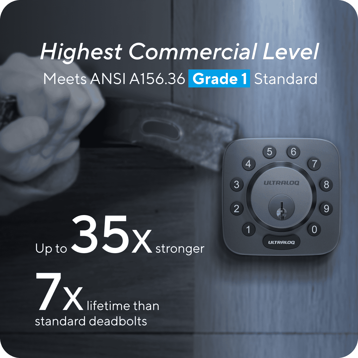 Ultraloq Modern Black Single Cylinder Deadbolt with Anti-Peep Code Pad - Grade 1 Security