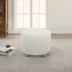Better Homes & Gardens Mira Round Ottoman, Cream