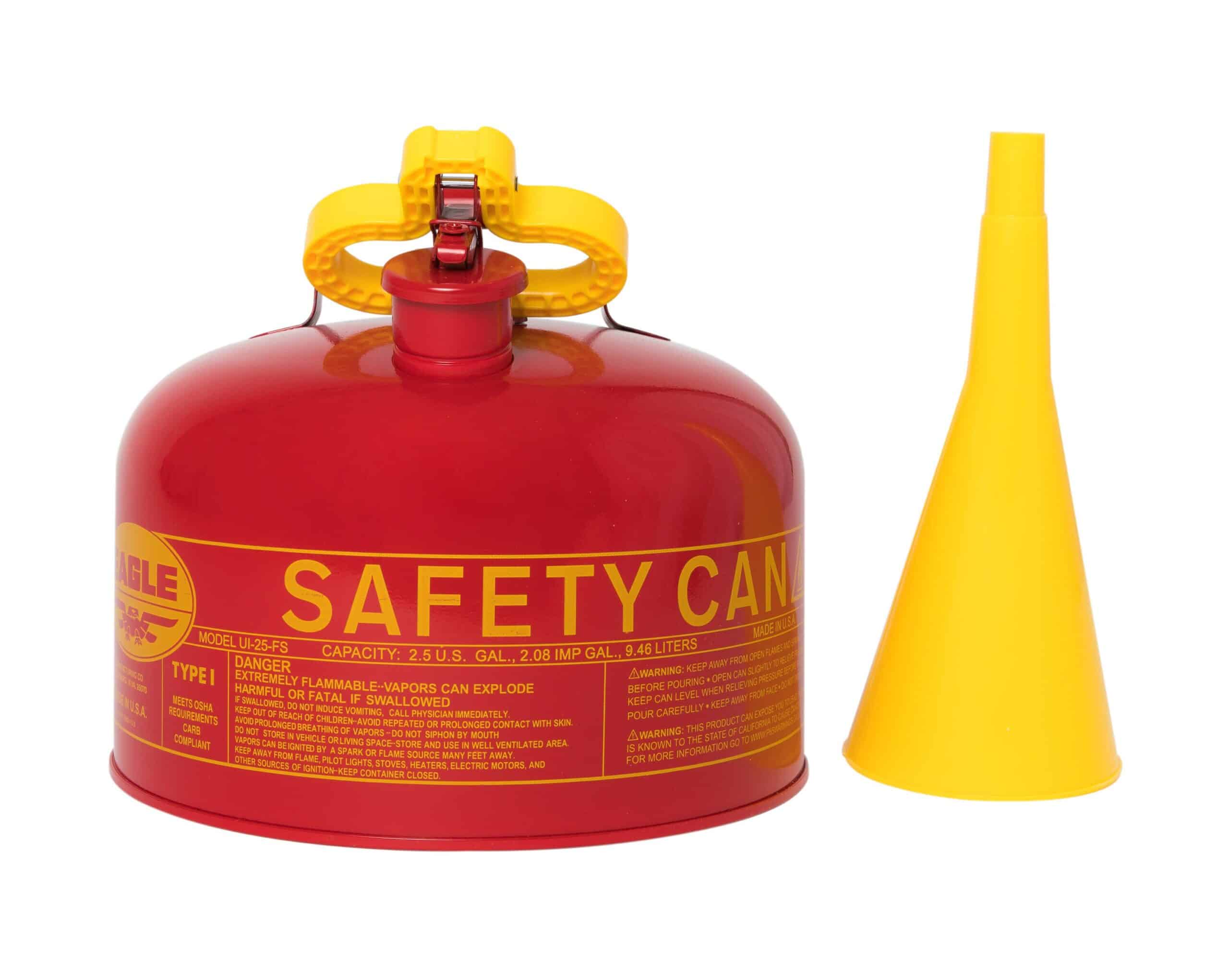 Eagle 2-Gallon Red Metal Gas Can with Flex Funnel Nozzle, UL Safety Listed, Non-Sparking Flame Arrestor