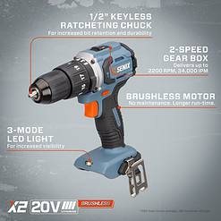 SENIX X2 20-volt 2-Tool Brushless Power Tool Combo Kit with Soft Case (2-Batteries Included and Charger Included)
