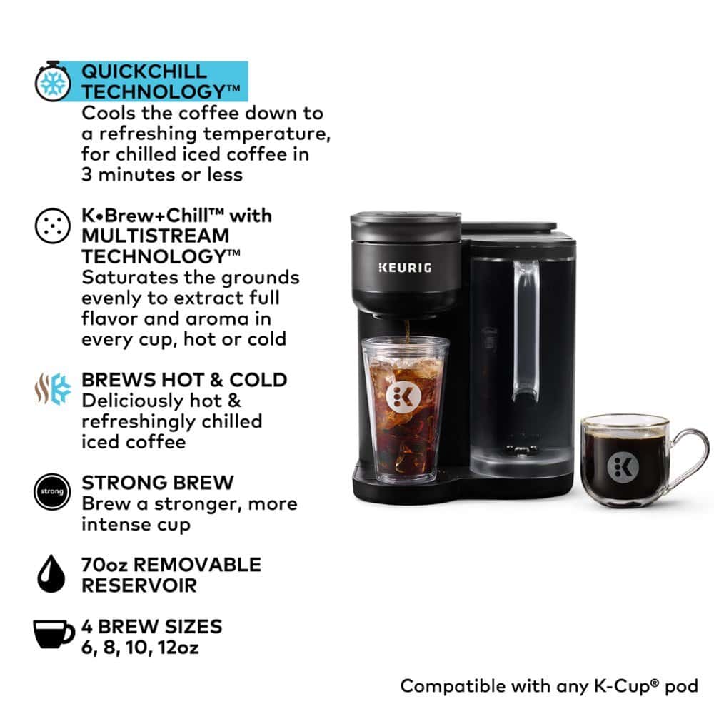 Keurig K-Brew+Chill Iced or Hot Single-Serve K-Cup Coffee Maker with MultiStream and QuickChill Technology, 70oz. Removable Reservoir