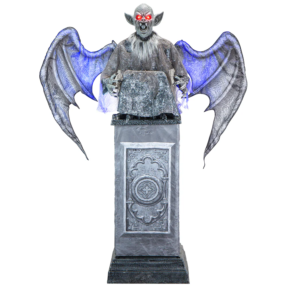 Haunted Living 8-ft Talking LED Gargoyle with Wings on Pedestal Animatronic
