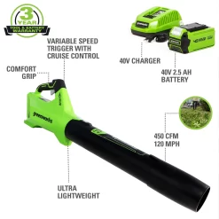 Alternative view of Greenworks 40V 120 Mph at 450 Cfm Axial Blower with 2.5Ah Battery & Charger 2411902
