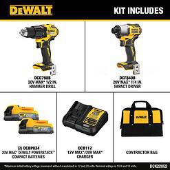 DEWALT 20V MAX 2-Tool Brushless Hammer Drill Power Tool Combo Kit with Soft Case (2-Batteries and Charger Included)