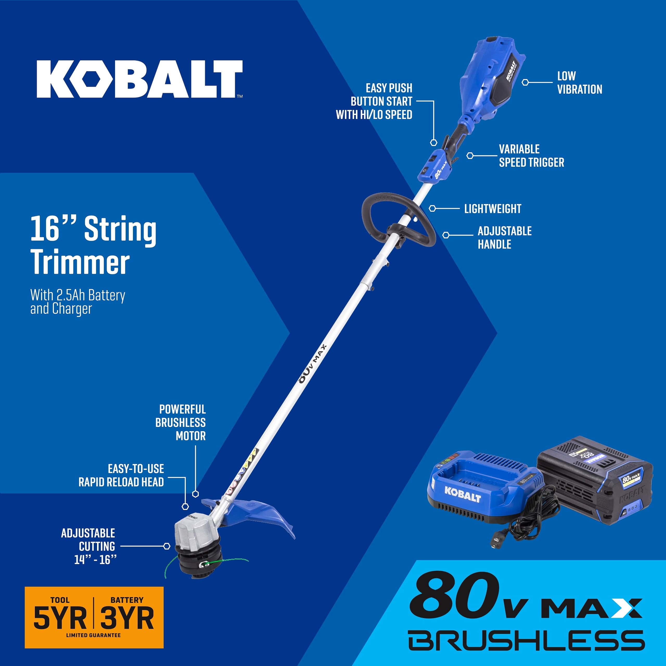 Kobalt 80-volt 16-in Straight Shaft Battery String Trimmer 2.5 Ah (Battery and Charger Included) - Image 13